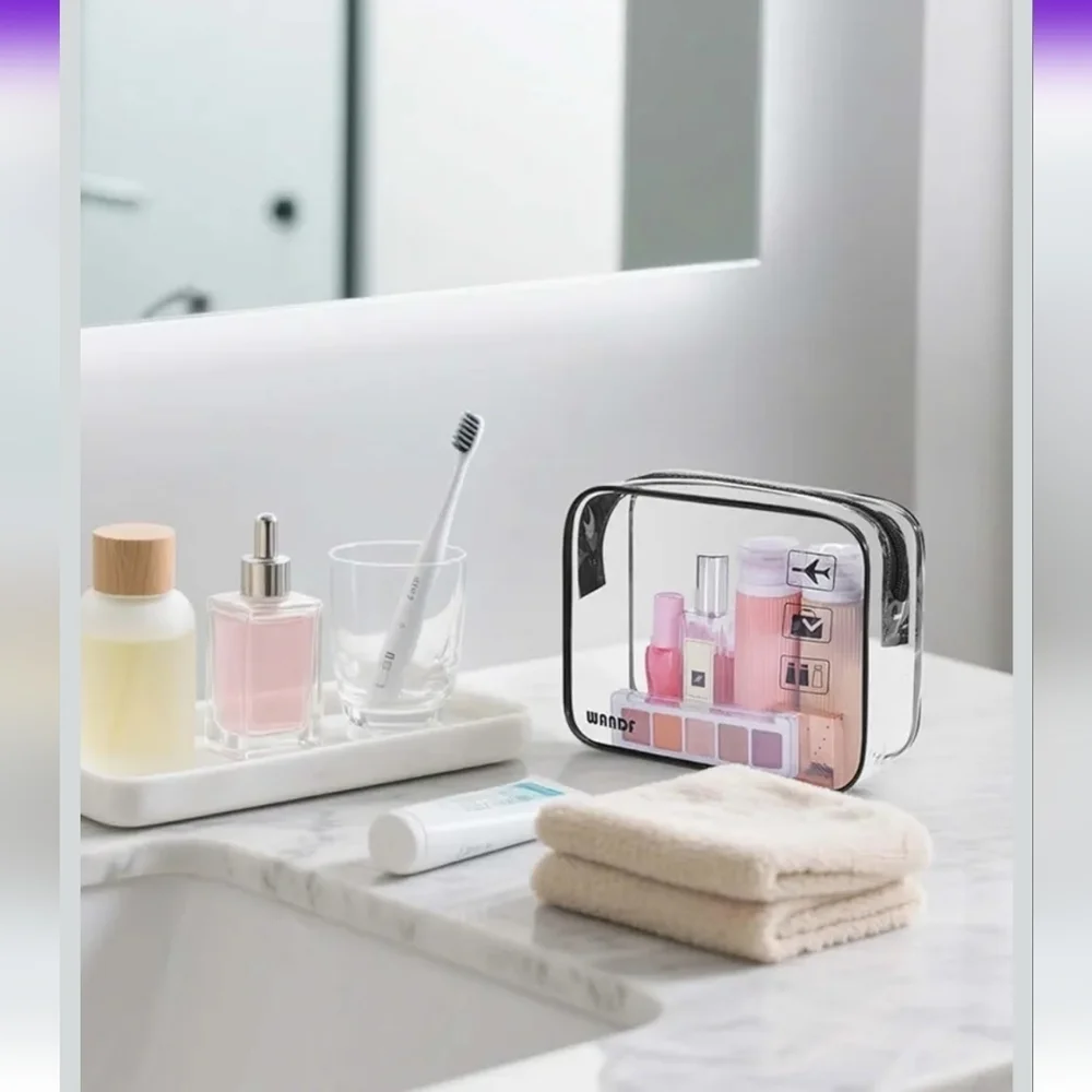 Wandf Transparent Travel Toiletry Bag with Pink and Black Accents